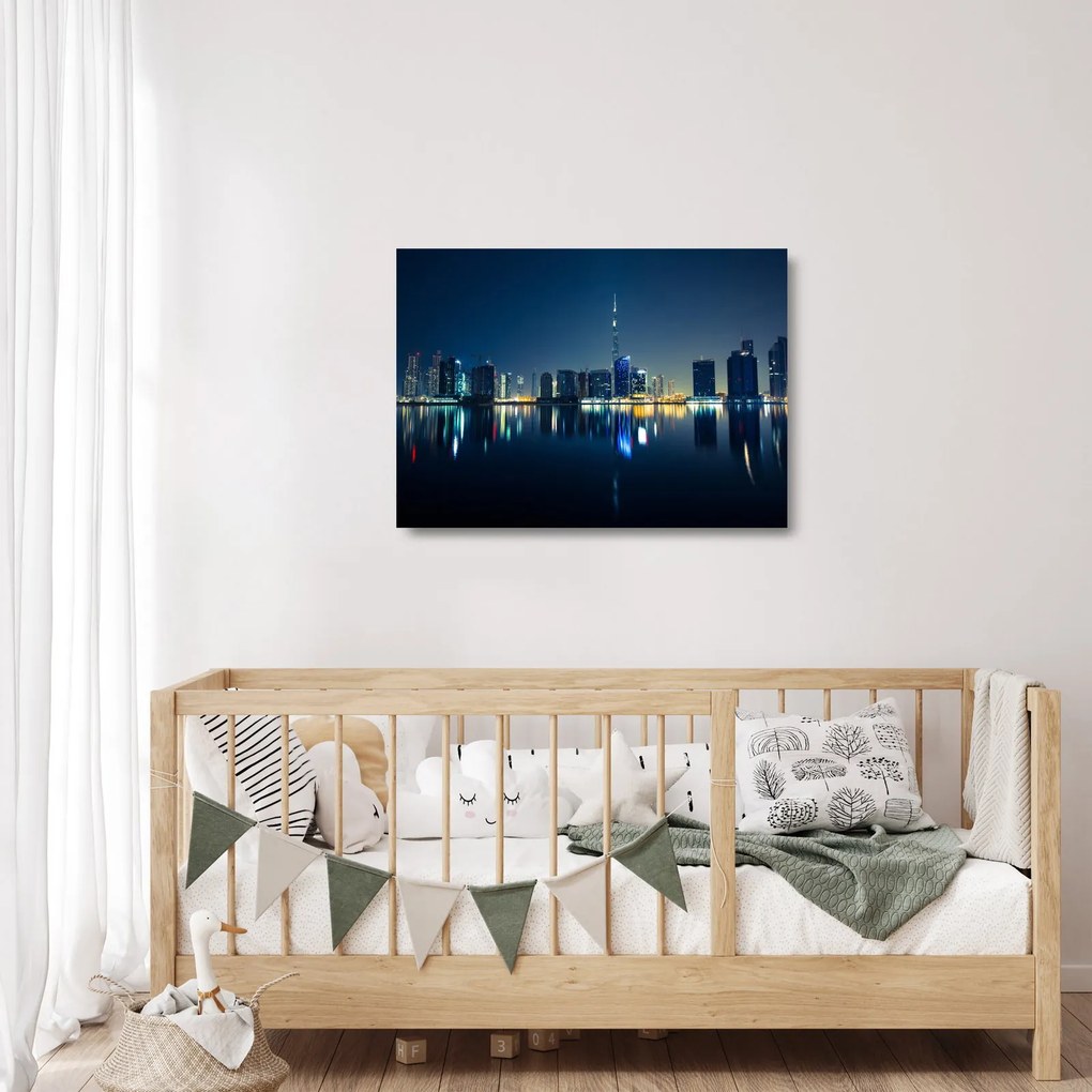 Tablou pe sticlă cu orașul nocturn (70x50 cm)
