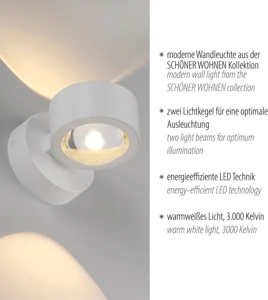 Schöner Wohnen 19331-16 - Aplica de perete LED CHIA, 2xLED/2W/230V, alb