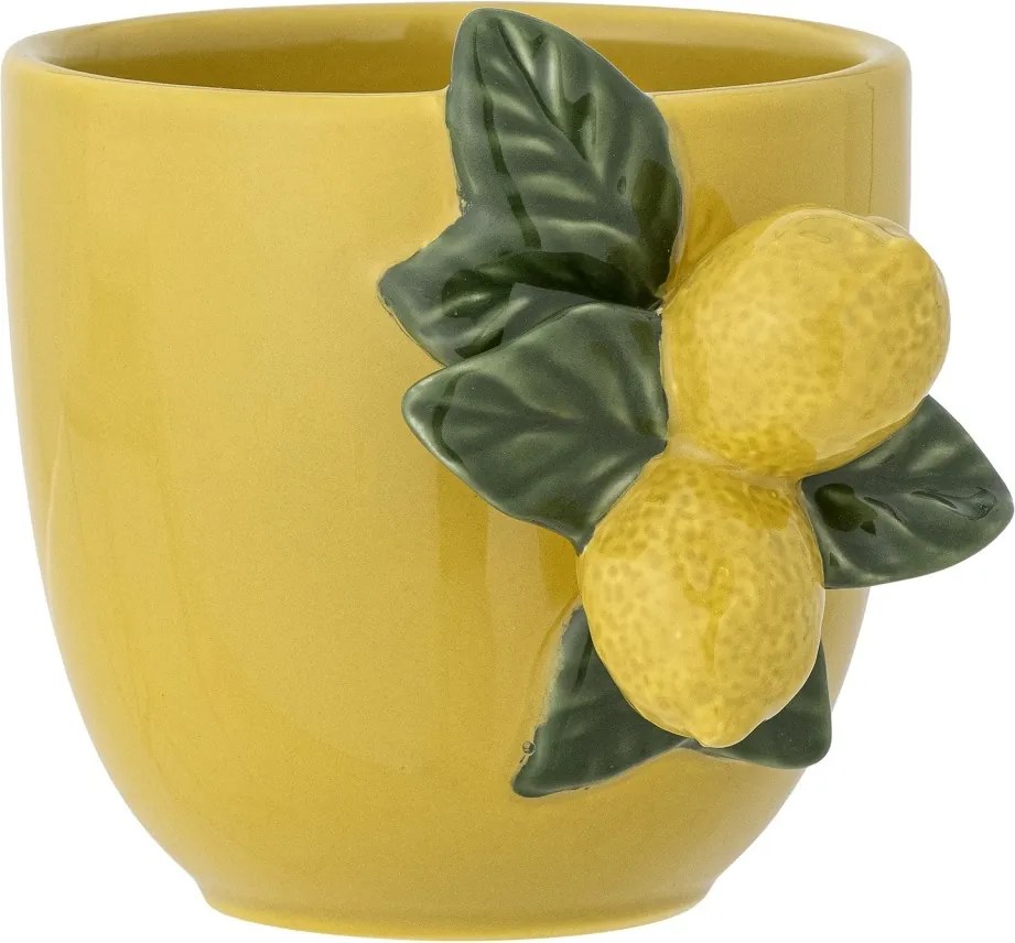 Ceașcă din ceramică, galben, decor cu lămâie și frunze verzi, parțial decorată manual, 10 x 13 cm, „Limone”