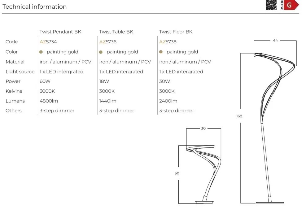 Lustra LED suspendata TWIST 3-STEP DIMM GO