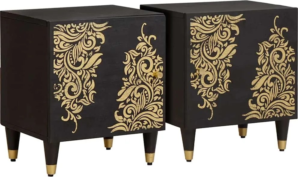 vidaXL Noptieră cu ușă 2 pcs Negru 40 x 33 x 46 cm Lemn de mango solid