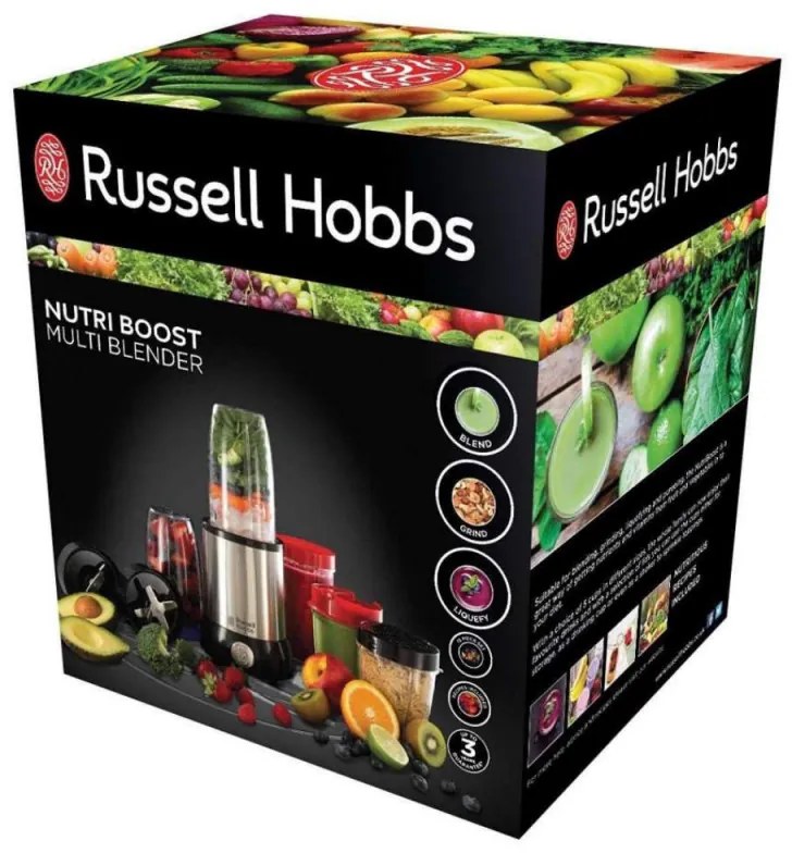 Blender Nutri Russell Hobbs 23180-56 Nutri Boost, 700 W, 15 piese, 2 lame din otel inoxidabil, Argintiu/Negru