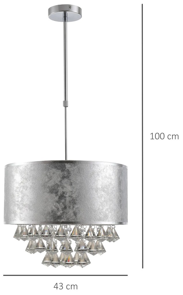 HOMCOM Candelabru Modern din Cristal Inaltime Reglabila, 44 Pandantive din Sticla