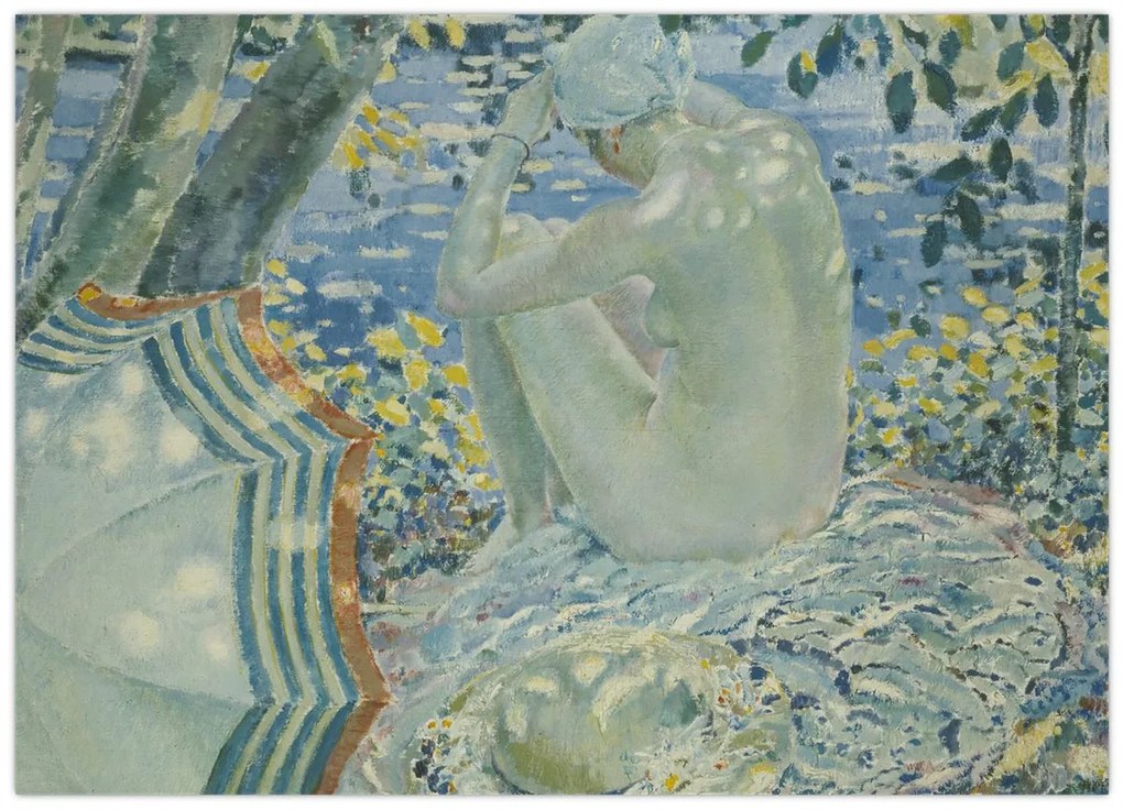 Tablou pe sticlă - Frederick Carl Frieseke, On the Bank, reproducere (70x50 cm)