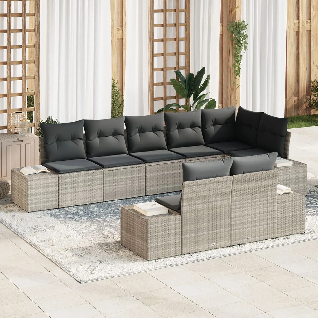 vidaXL Set de canapele pentru grădină 8 pcs Gri deschis Rattan poli