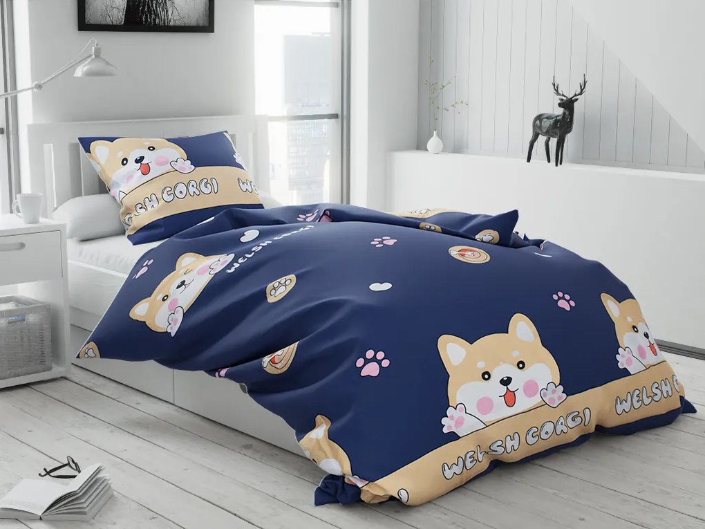 Lenjerie de pat pentru copii Culoare gri inchis, WELSCH CORGI