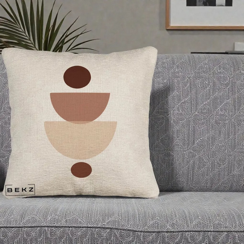 Perna Decorativa Geometric Boho Balance, 40x40 cm, Bej Canapea, Husa Detasabila, Perna Inclusa, BEKZ®