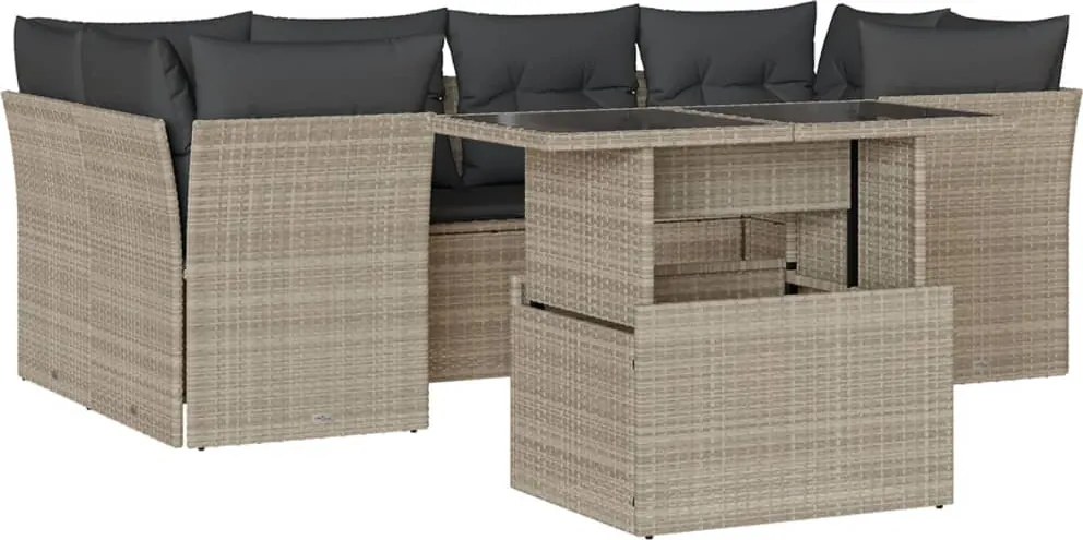 vidaXL Set canapele de grădină cu perne, 7piese gri deschis poliratan