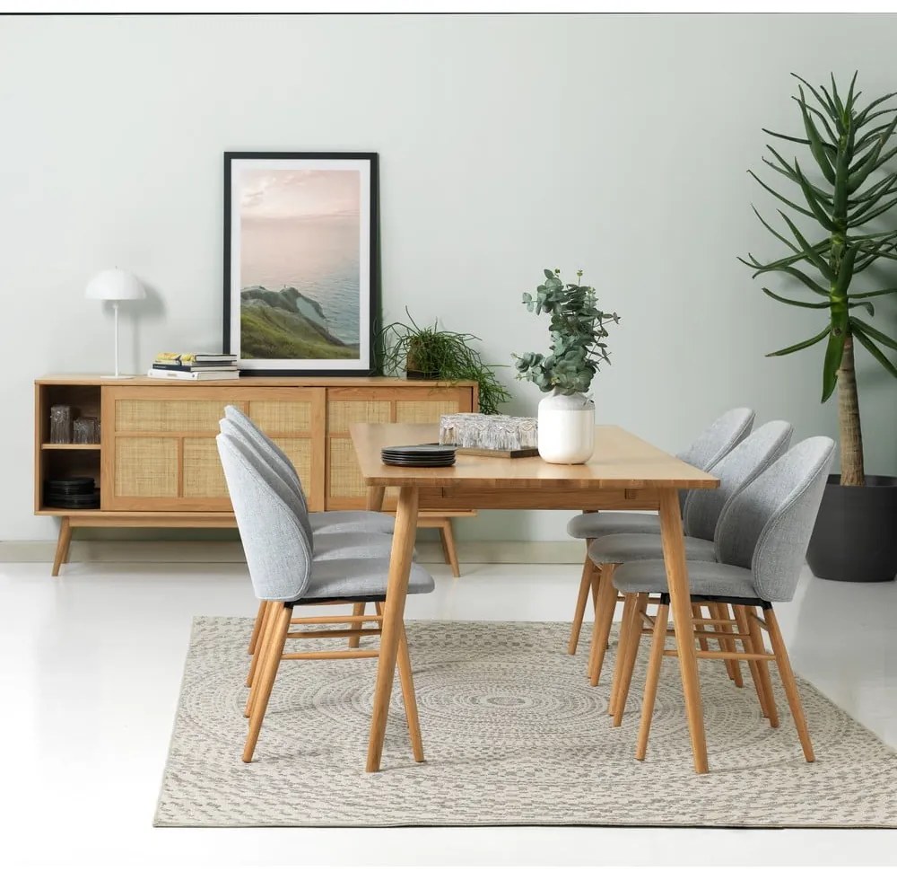 Comodă în culoare naturală joasă cu aspect de lemn de stejar cu ușă glisantă 180x80 cm Barrali – Unique Furniture