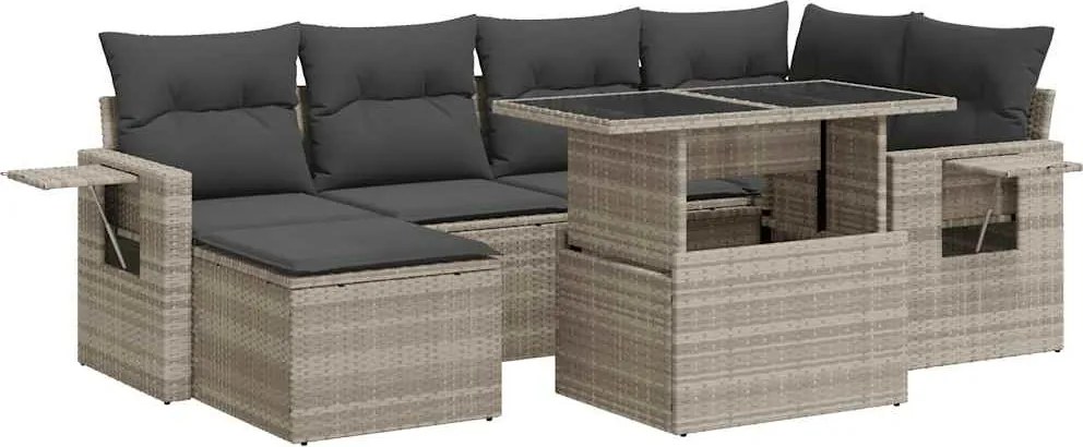 vidaXL Set canapele de grădină cu perne, 7piese gri deschis poliratan