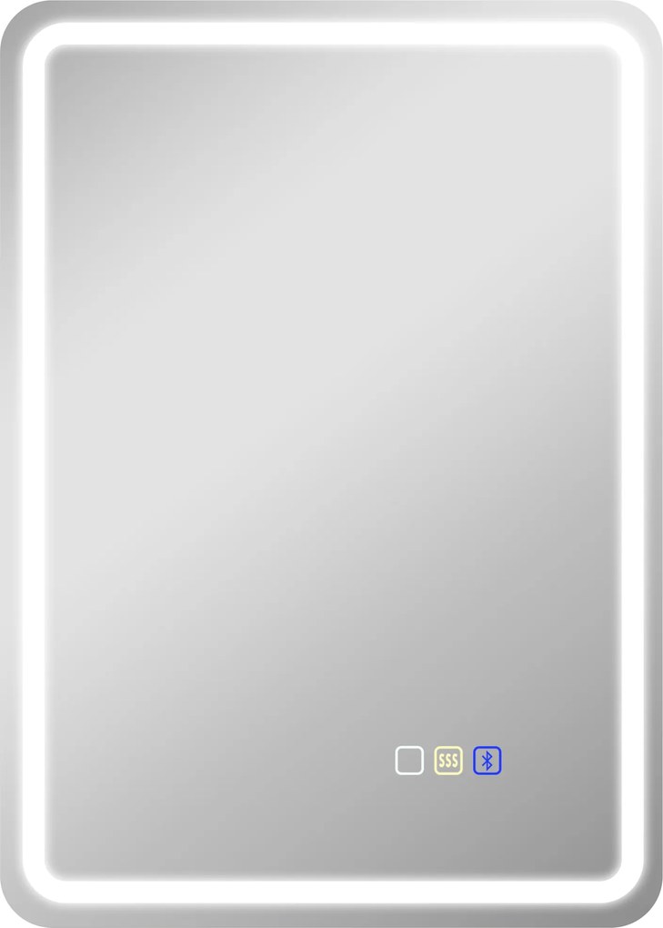 HOMCOM Oglindă de Baie Bluetooth LED 50 x 70 cm cu Anticeață - Argintiu | Aosom Romania