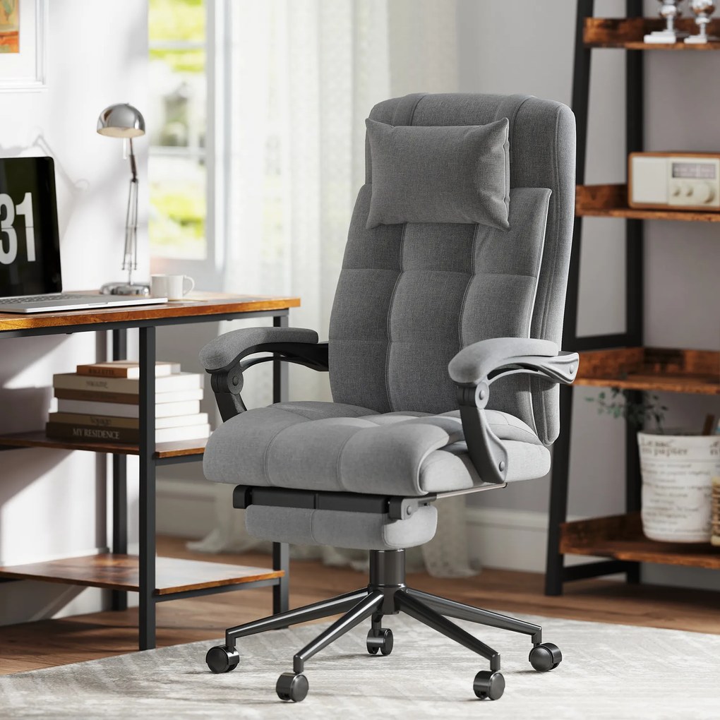 Vinsetto Scaun Birou cu Masaj și cu Încălzire, Fotoliu Birou cu Spătar Înclinabil 155°, Suport Picioare, 66x76x112-120cm,Gri | Aosom Romania