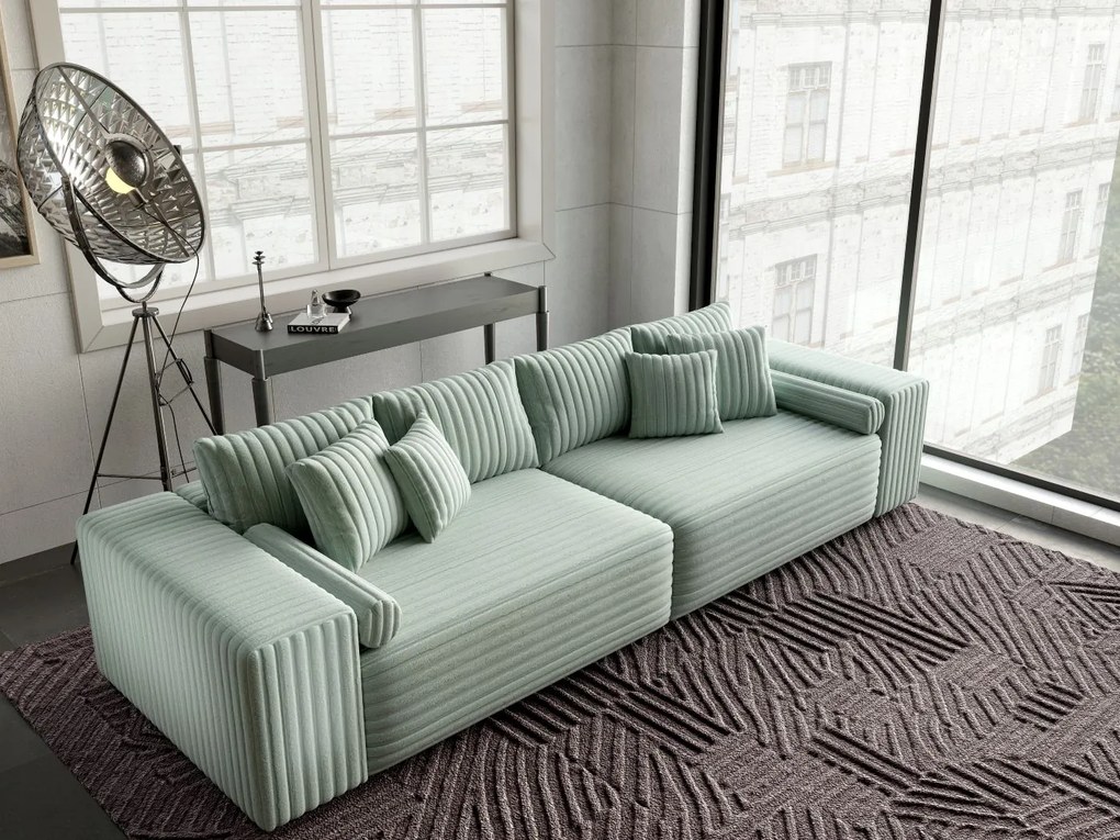 Canapea extensibilă dumonde cu ladă de depozitare si sezut confortabil din spuma high-density, Marbela Ambience Mint XXL 295x100 cm