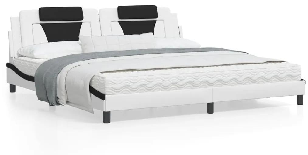 3208123 vidaXL Cadru de pat cu tăblie alb și negru 200x200cm piele artificială
