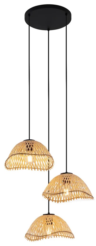 Lampă pandantiv Boemă neagră cu bambus 3 lumini - Lily