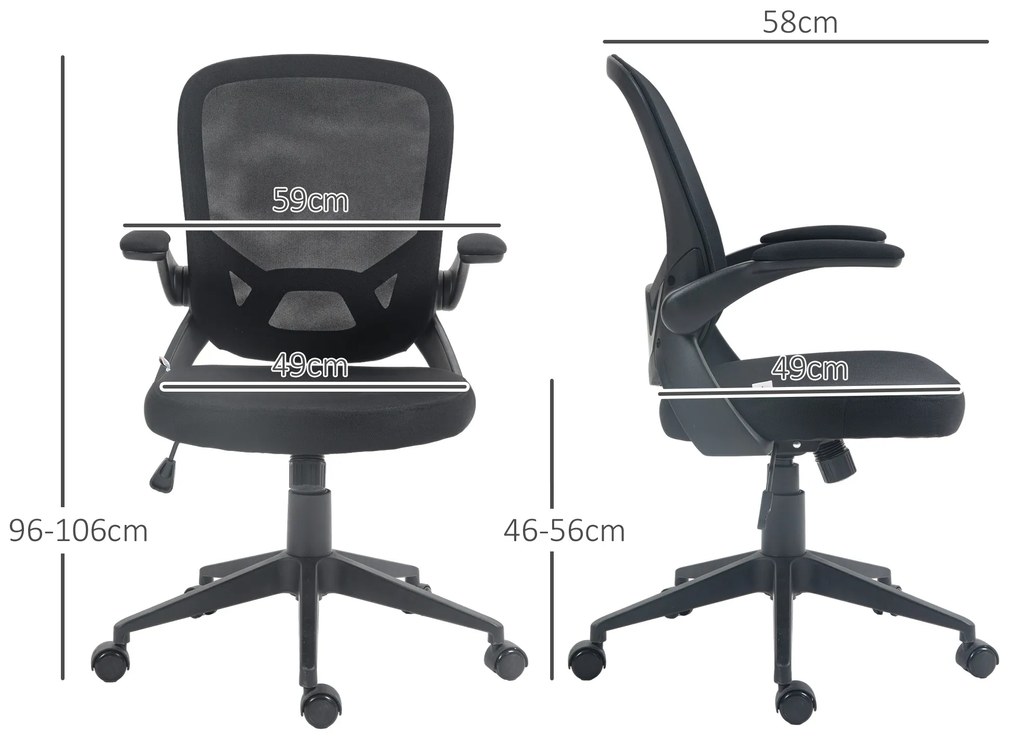 HOMCOM Scaun de Birou Ergonomic cu Înălțime Reglabilă, Scaun de Birou cu Balansoar și Țesătură Respirabilă, 59x58x96-106 cm, Negru | Aosom Romania