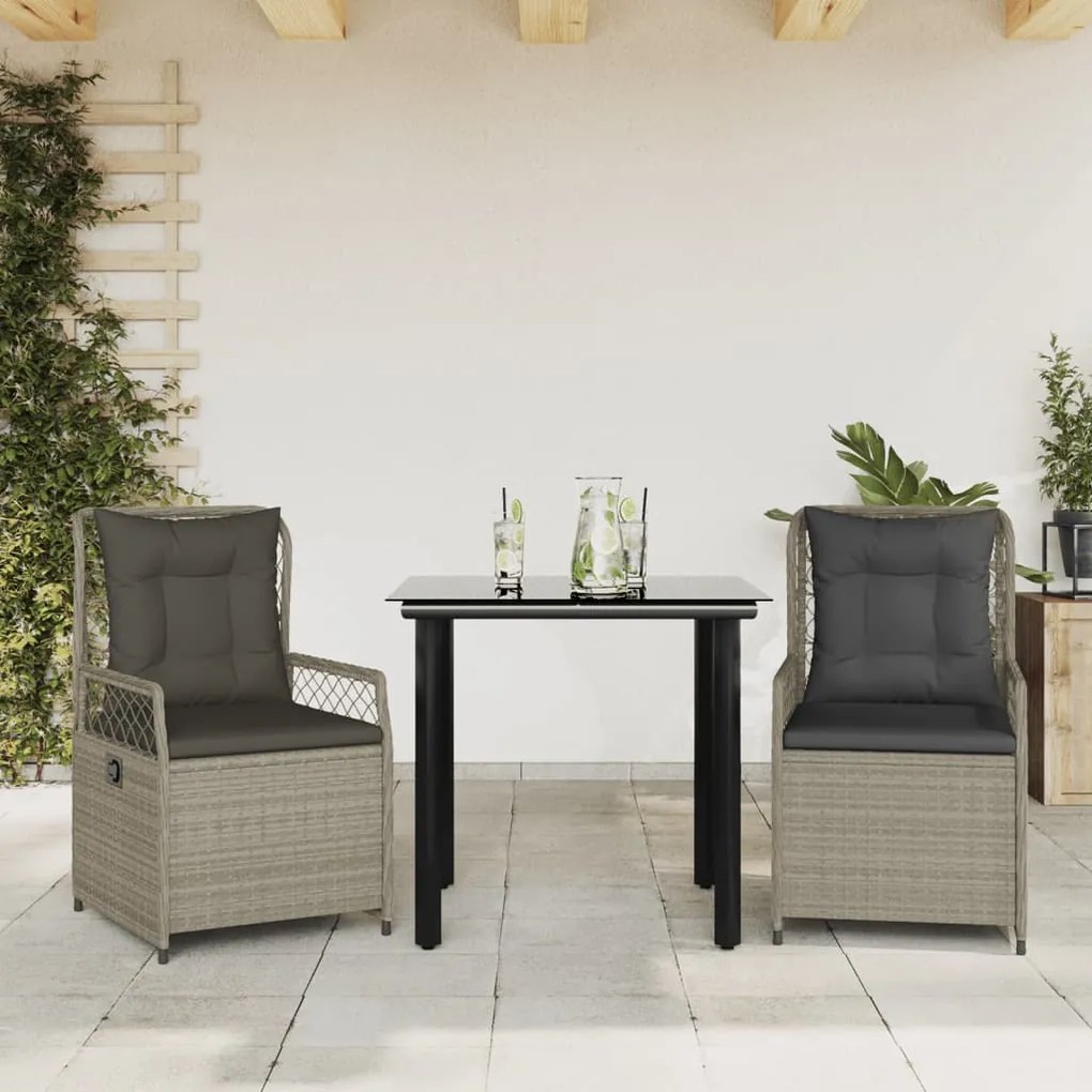 vidaXL Set mobilier de grădină cu perne, 3 piese,gri deschis,poliratan