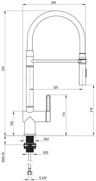 Baterie pentru chiuveta bucatarie, titan, cap mixer, pipa flexibila, 2 tipuri de jet, Deante Magnetic