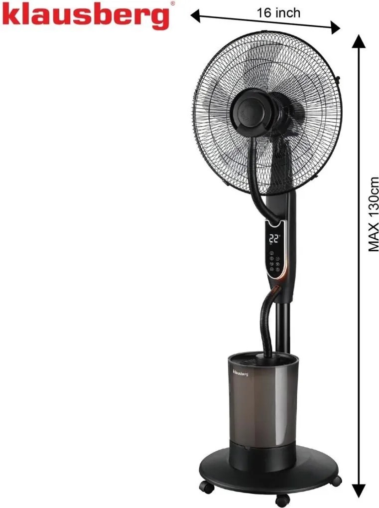 Ventilator cu picior Klausberg KB-9043, funcție de umidificare, 40 cm, negru