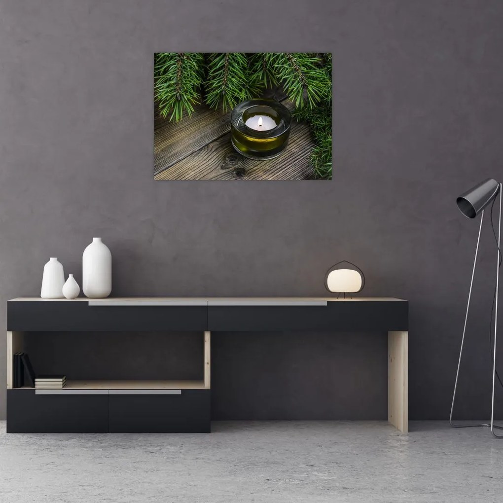 Tablou pe sticlă - lumânare de Crăciun (70x50 cm)
