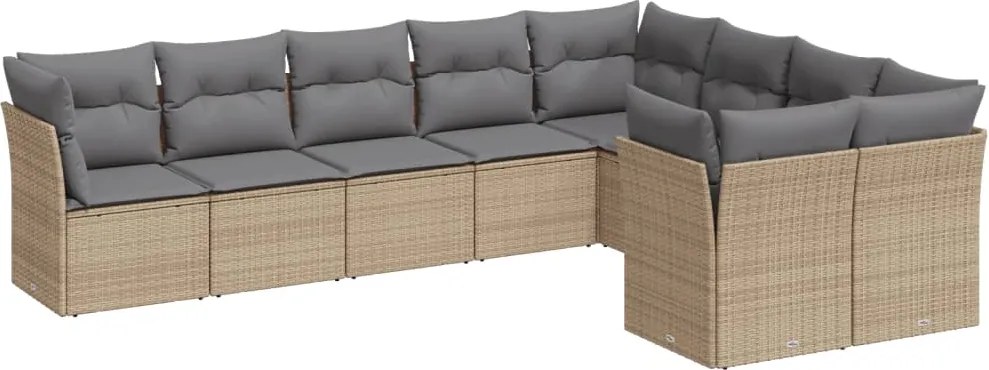 vidaXL Set canapele de grădină, 9 piese, cu perne, bej, poliratan