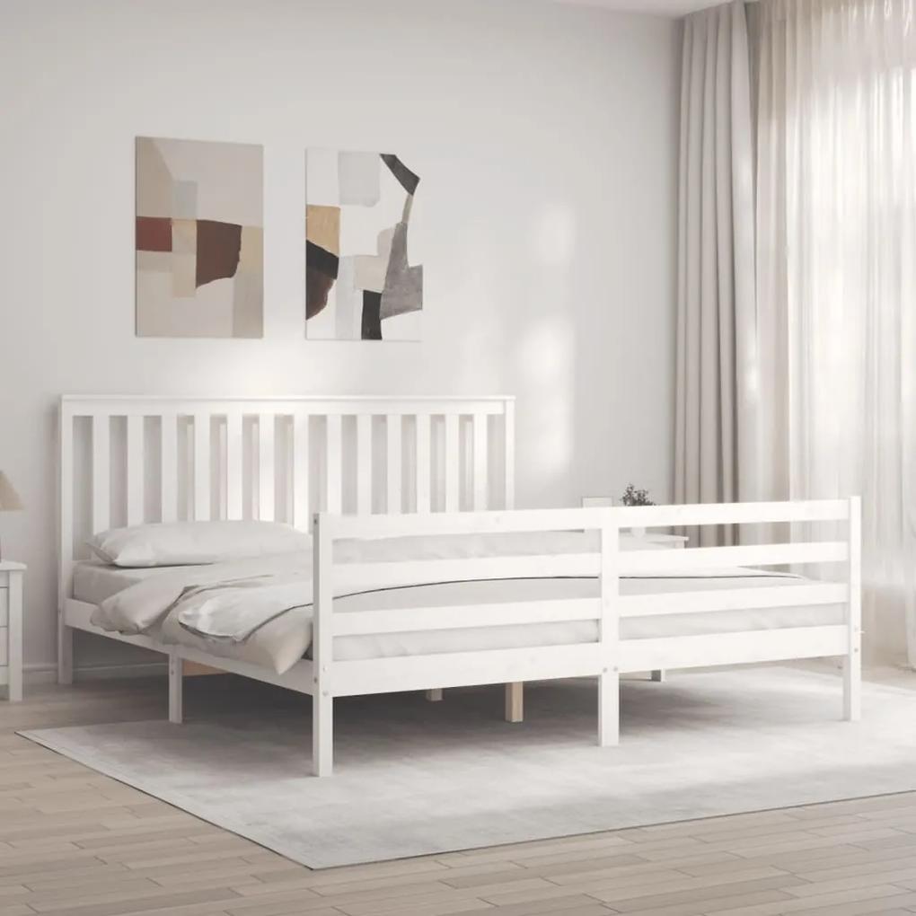 3194262 vidaXL Cadru de pat cu tăblie Super King Size, alb, lemn masiv