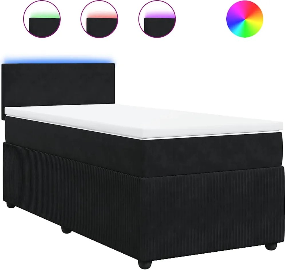 vidaXL Pat box spring cu saltea, negru, 80x200 cm, catifea