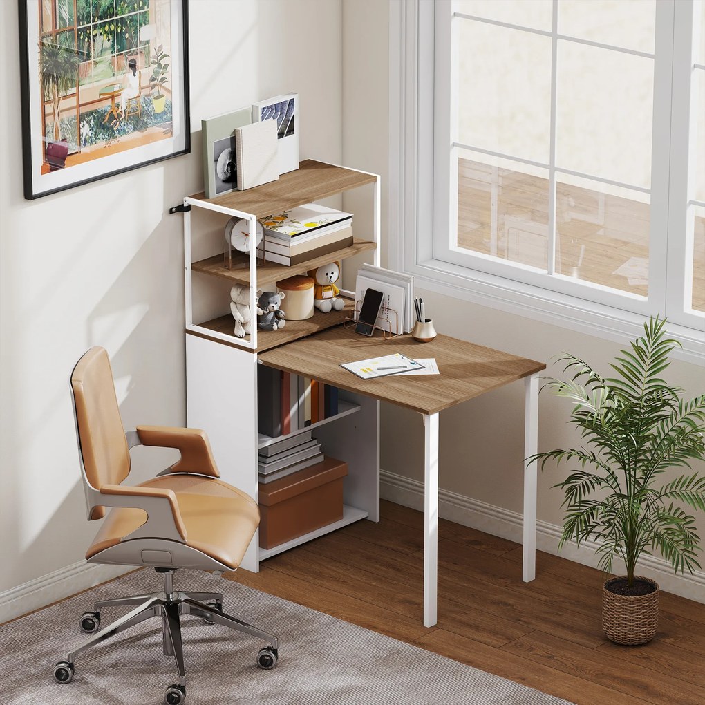 HOMCOM Birou pliant Masă de bucătărie cu 4 rafturi Birou pentru computer Masă de lucru Masă pentru laptop 105 x 60 x 127 cm Lemn natural | Aosom Romania