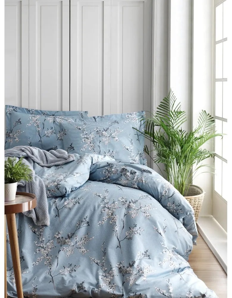 Lenjerie de pat albastră din bumbac ranforcé pentru pat dublu, extinsă 240x220 cm Blue Floral – Mila Home Luxury