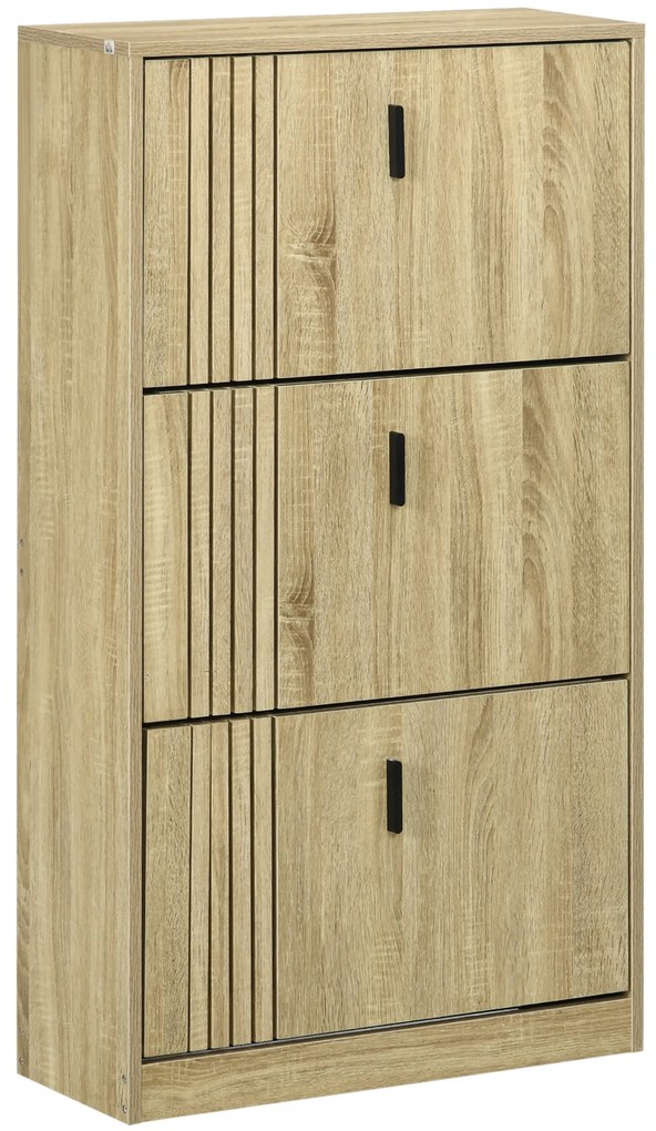 HOMCOM Dulap de pantofi cu 3 uși culisante 18 perechi capacitate mare pentru intrare hol living 63 x 24 x 117 cm stejar | Aosom Romania