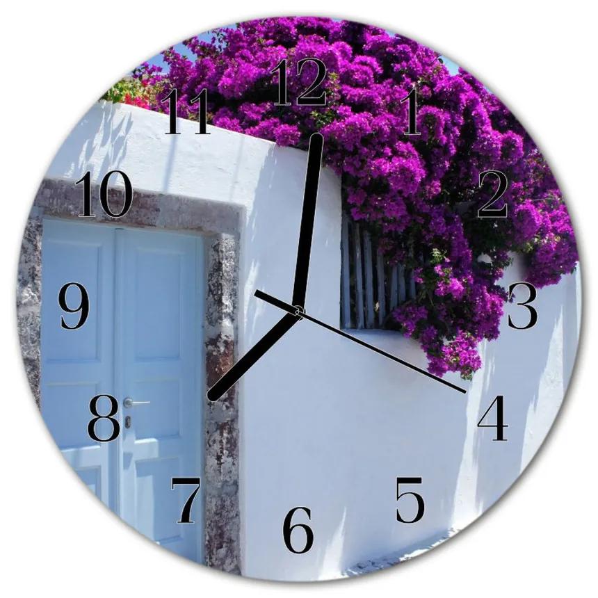 Ceas de perete din sticla rotund Casa Flori Arhitectura Purple
