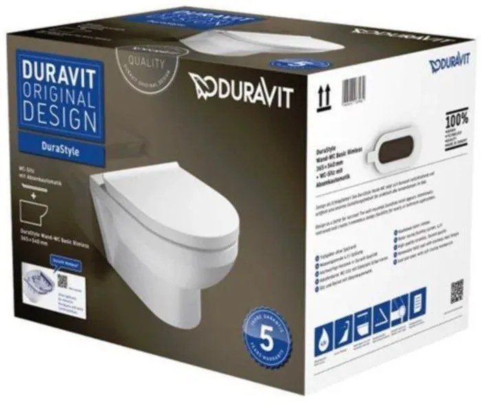 Set Vas WC suspendat cu capac soft close Duravit Durastyle Rimless 37x54 cm evacuare orizontala