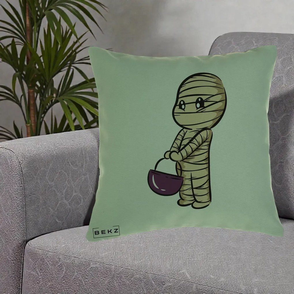 Perna Decorativa Halloween Mummy Kawaii cu Cos, 40x40 cm, Verde, Husa Detasabila, Perna Inclusa, BEKZ®