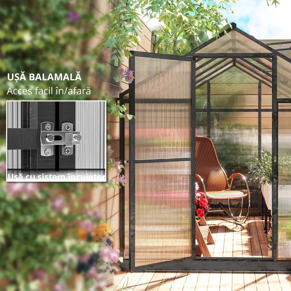 Outsunny Seră de grădină din aluminiu și policarbonat, cu ferestre superioare reglabile 303x183x195cm transparent | Aosom Romania