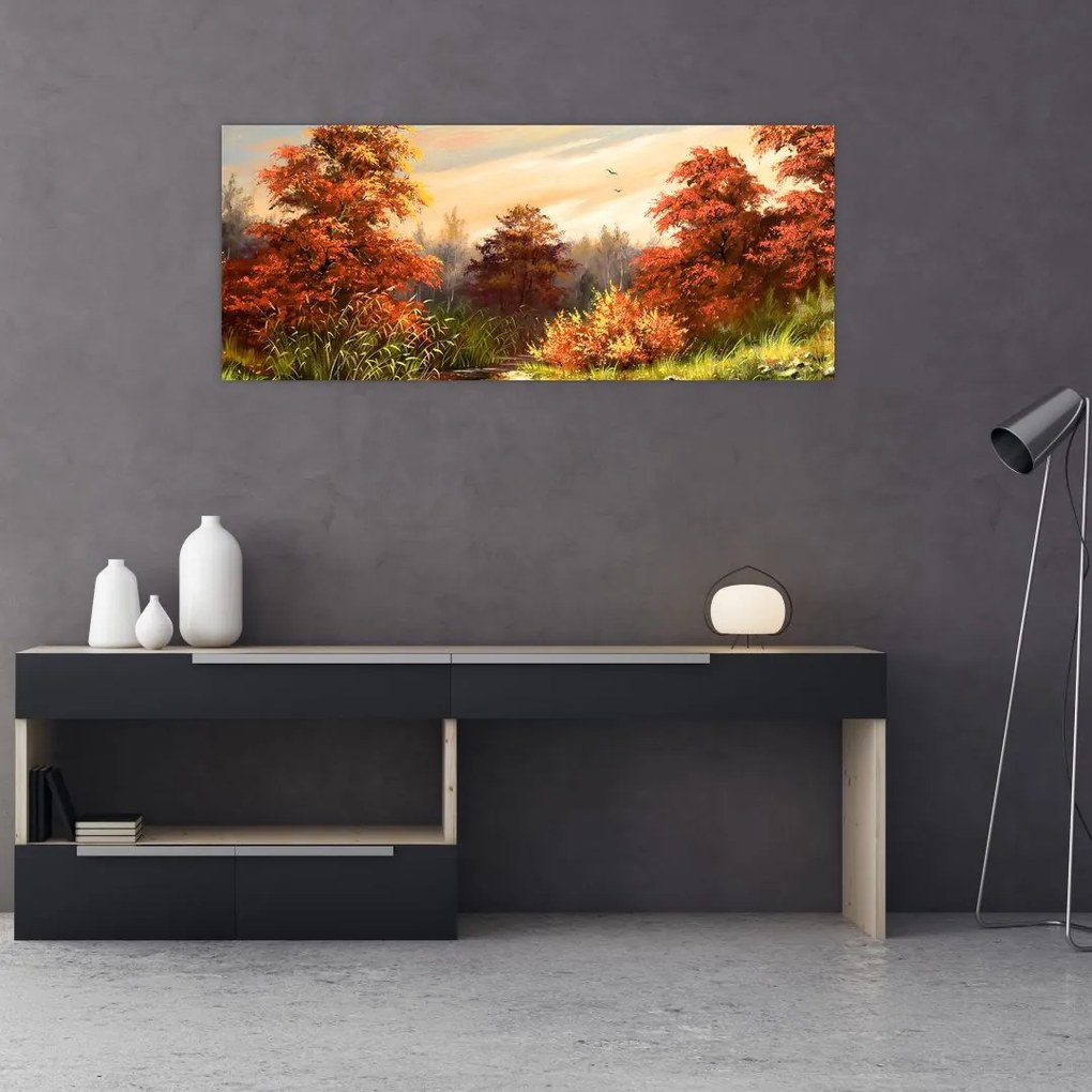 Tablou - Râu în peisaj de toamnă (120x50 cm)