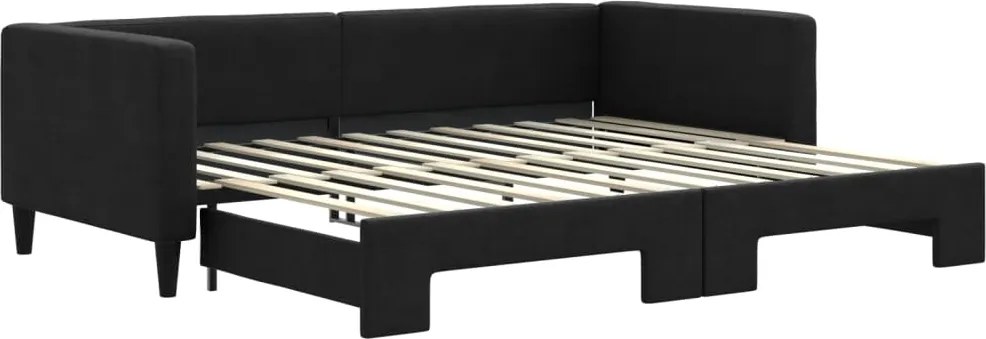 vidaXL Pat de zi cu extensie, negru, 90x200 cm, textil