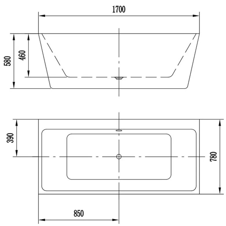 Cada baie freestanding la perete cu preaplin dreptunghiulara 170 x 80 cm Alvaro Florida 1700x780 mm