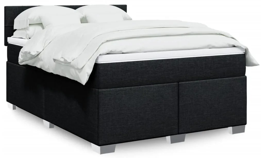 vidaXL Pat box spring cu saltea, negru, 140x190 cm, textil