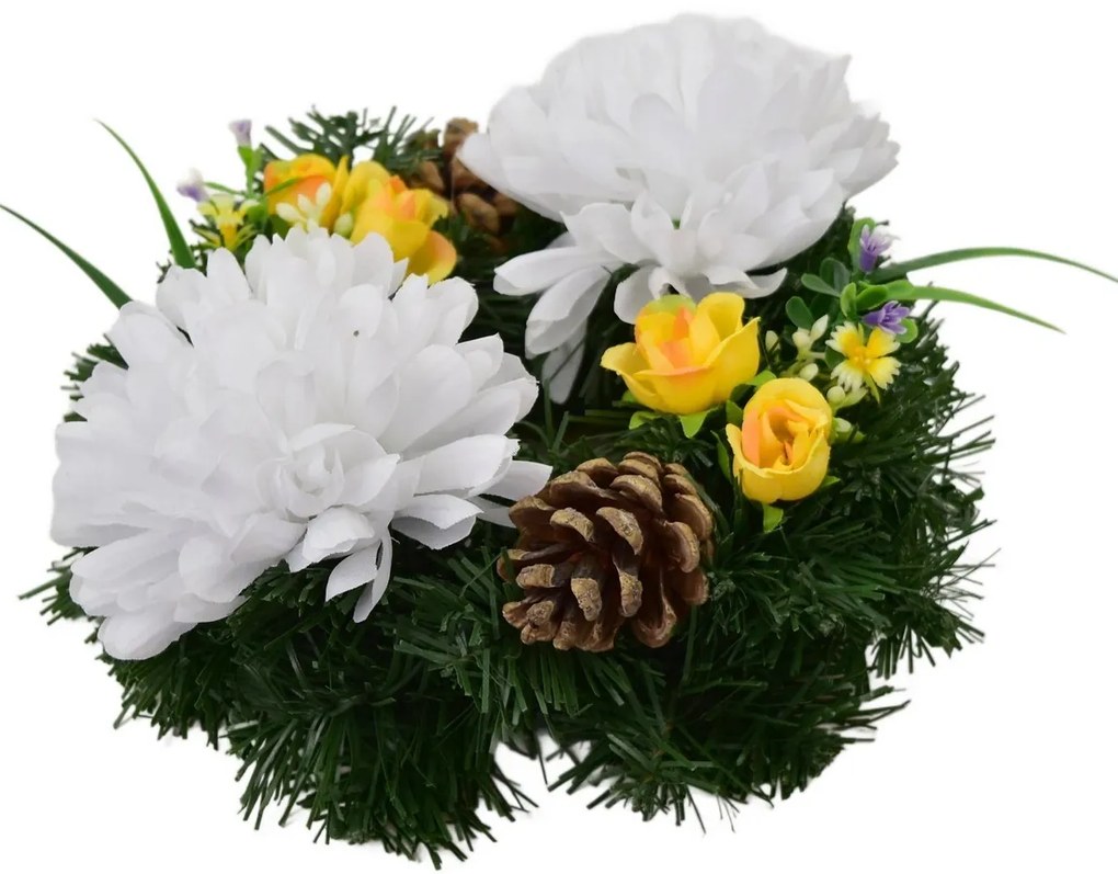 Coroană funerară Crizanteme albe, 20 cm