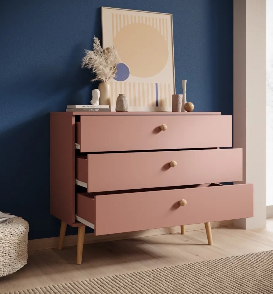 Comodă cu trei sertare, Beni, ADRK Furniture (Culoare: Alb / Alb)