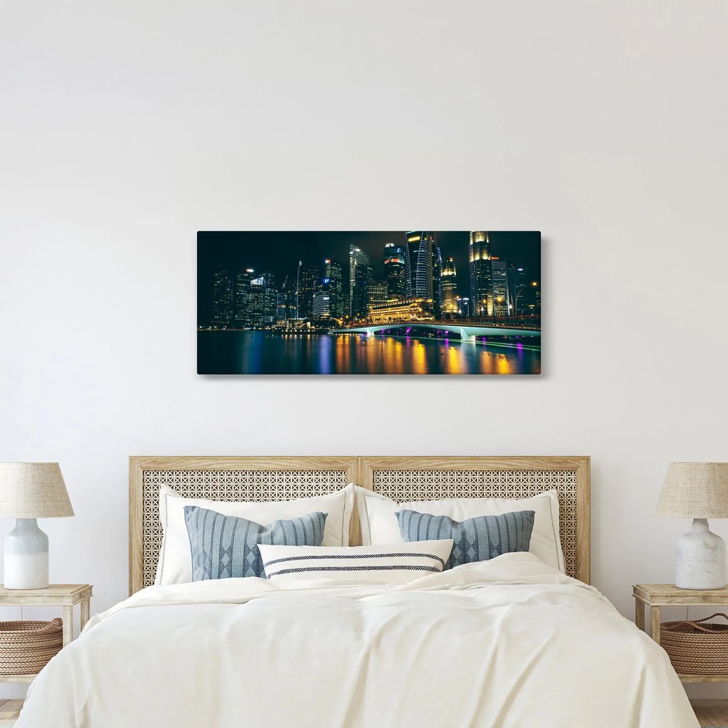 Tablou - Singapore noaptea (120x50 cm)