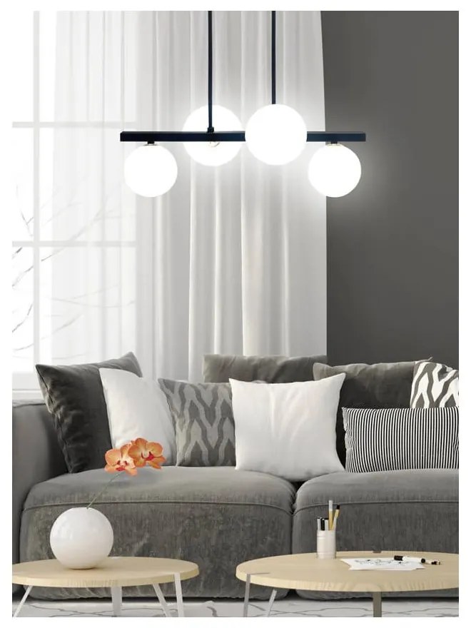 Lustră neagră cu abajur din sticlă 25x59 cm Kama – Candellux Lighting