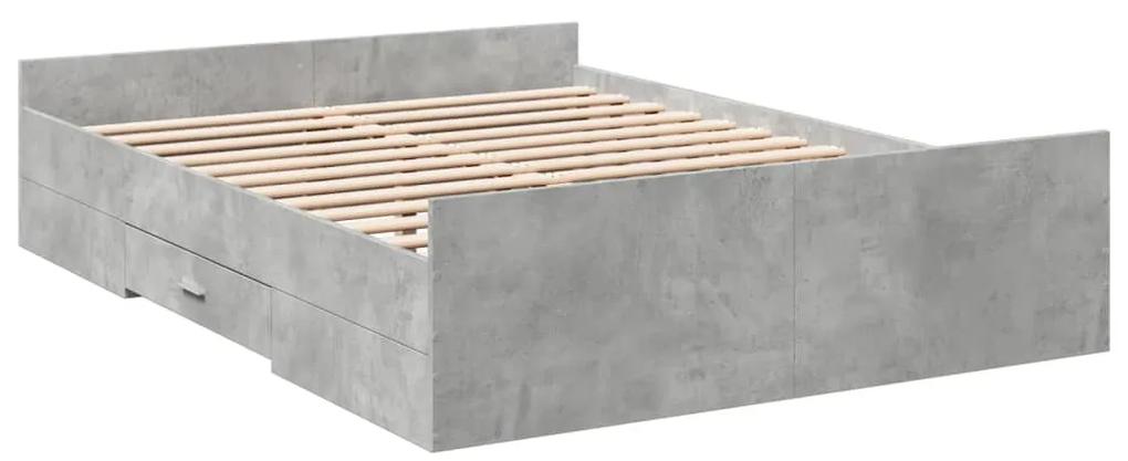 3280310 vidaXL Cadru de pat cu sertare, gri beton, 140x190 cm, lemn prelucrat