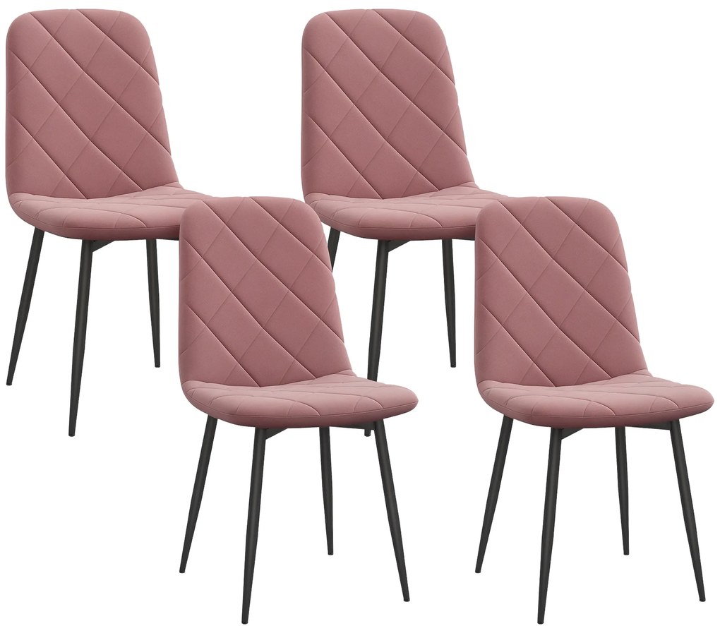 HOMCOM Scaune de Dining Set 4 Bucăți Scaun de Bucătărie cu Spătar, Imitație Catifea, Scaun 45 x 54 x 87 cm Roz | Aosom Romania