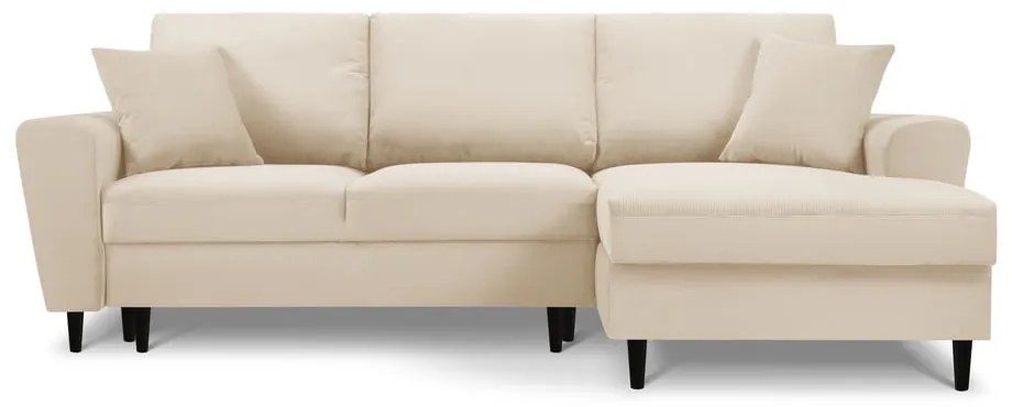 Colțar extensibil cu tapițerie reiată și șezlong pe partea dreaptă Micadoni Home Moghan, bej