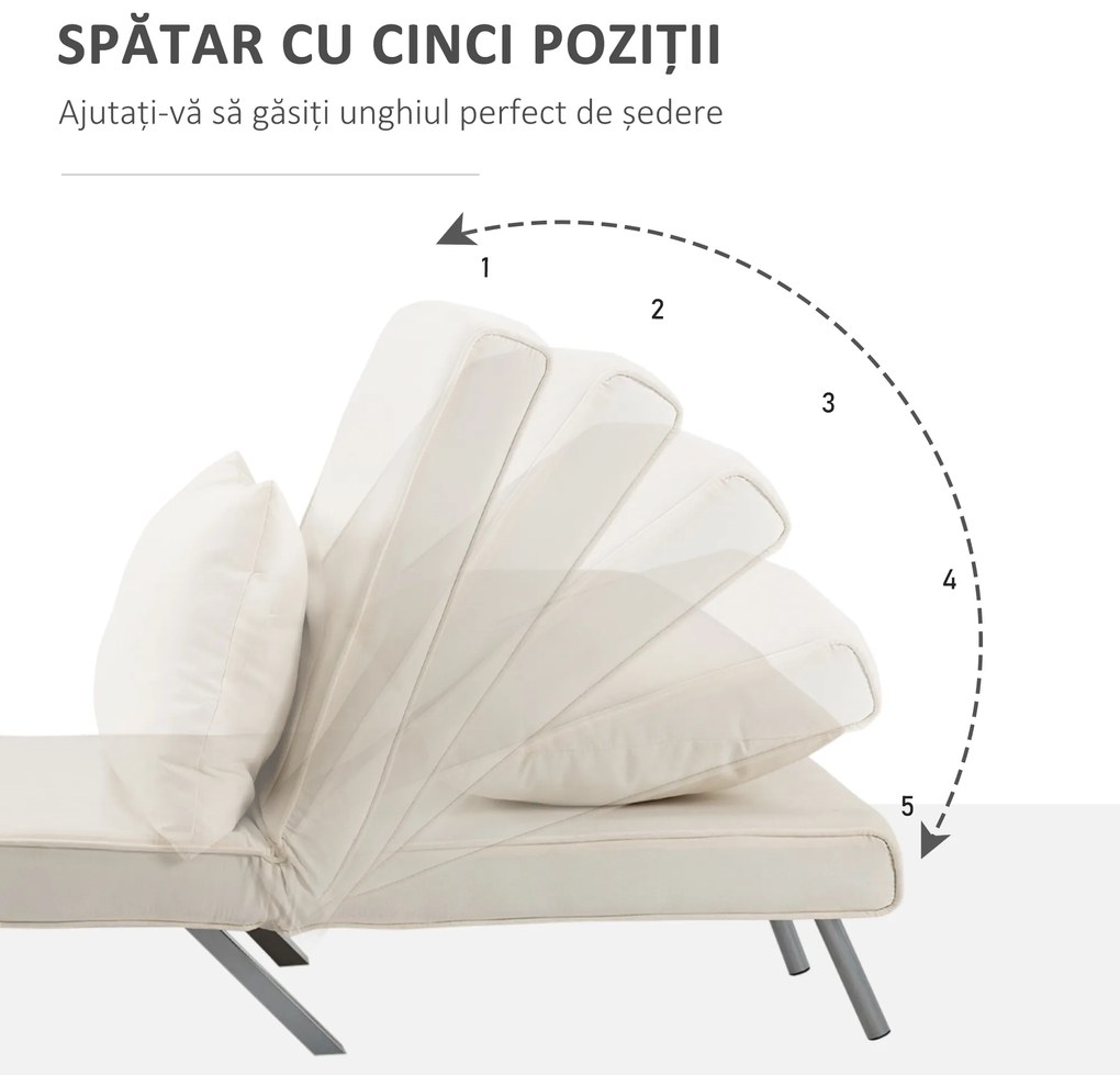 Fotoliu pat extensibil Modern HOMCOM 2 in 1 cu spatar reglabil pe 5 nivele, 65x69x82cm | Aosom Romania