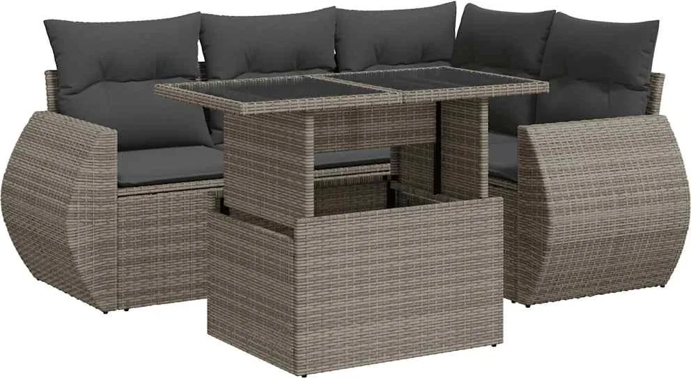 vidaXL Set canapea de grădină cu perne, 5 piese, gri, poliratan