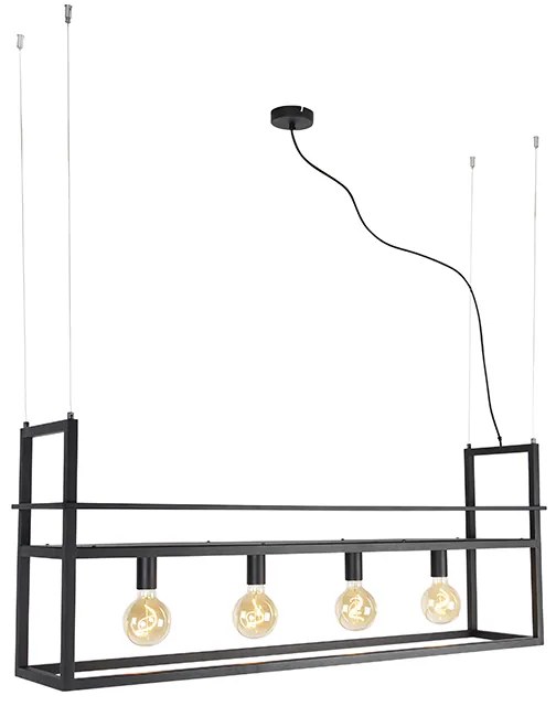 Lampă suspendată industrială neagră cu raft mare 4 lumini - Cage Rack