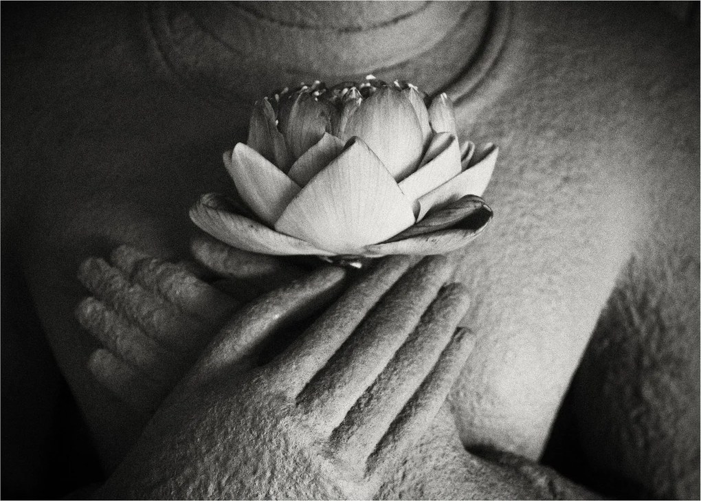 Tablou pe sticlă - Lotus în mâinile lui Buddha (70x50 cm)