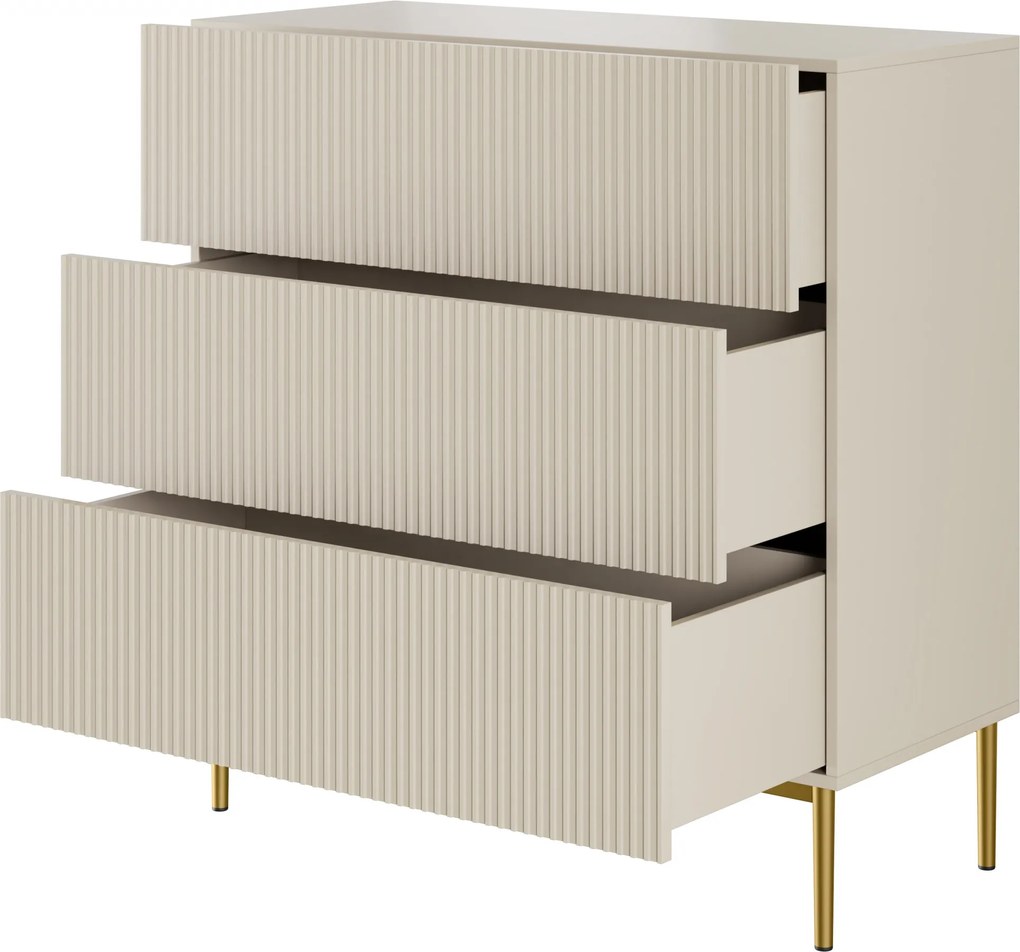 Comodă Nicole 100 cm cu sertare și front striat - casmir / picioare aurii